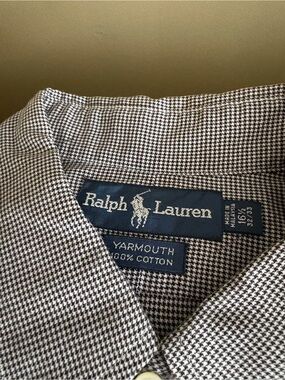 Ralph Lauren Blue and White Houndstooth Button-Down Shirt